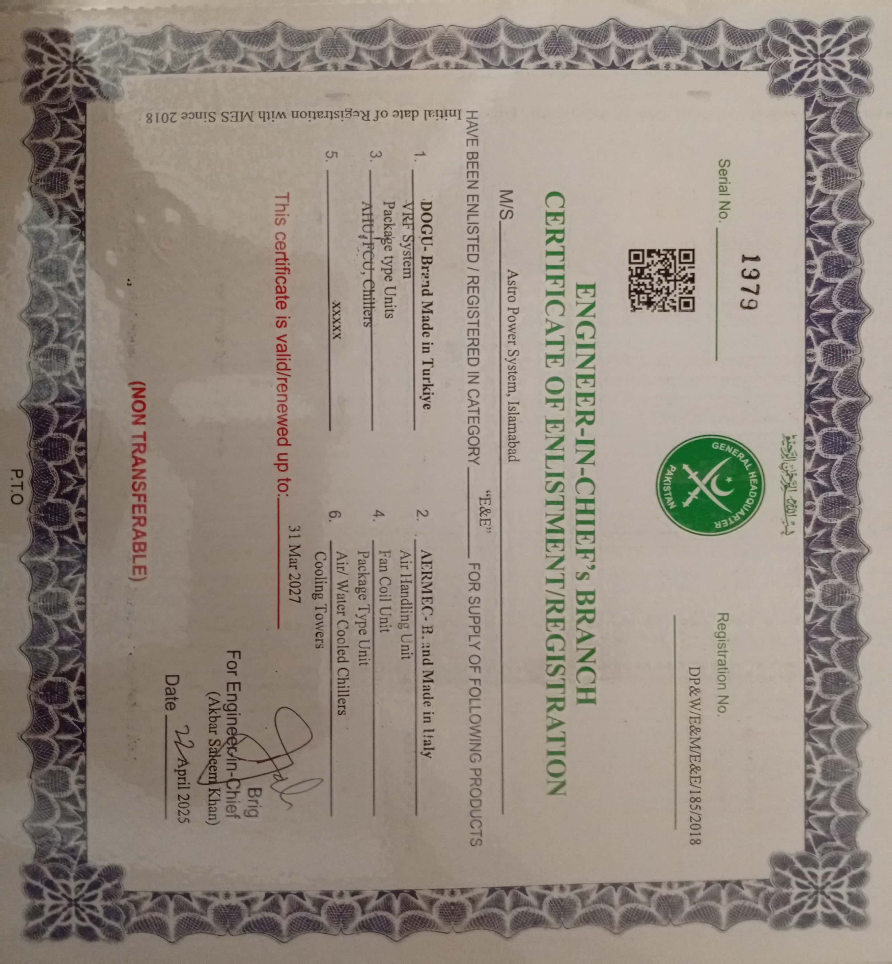 Cert of Astro Power