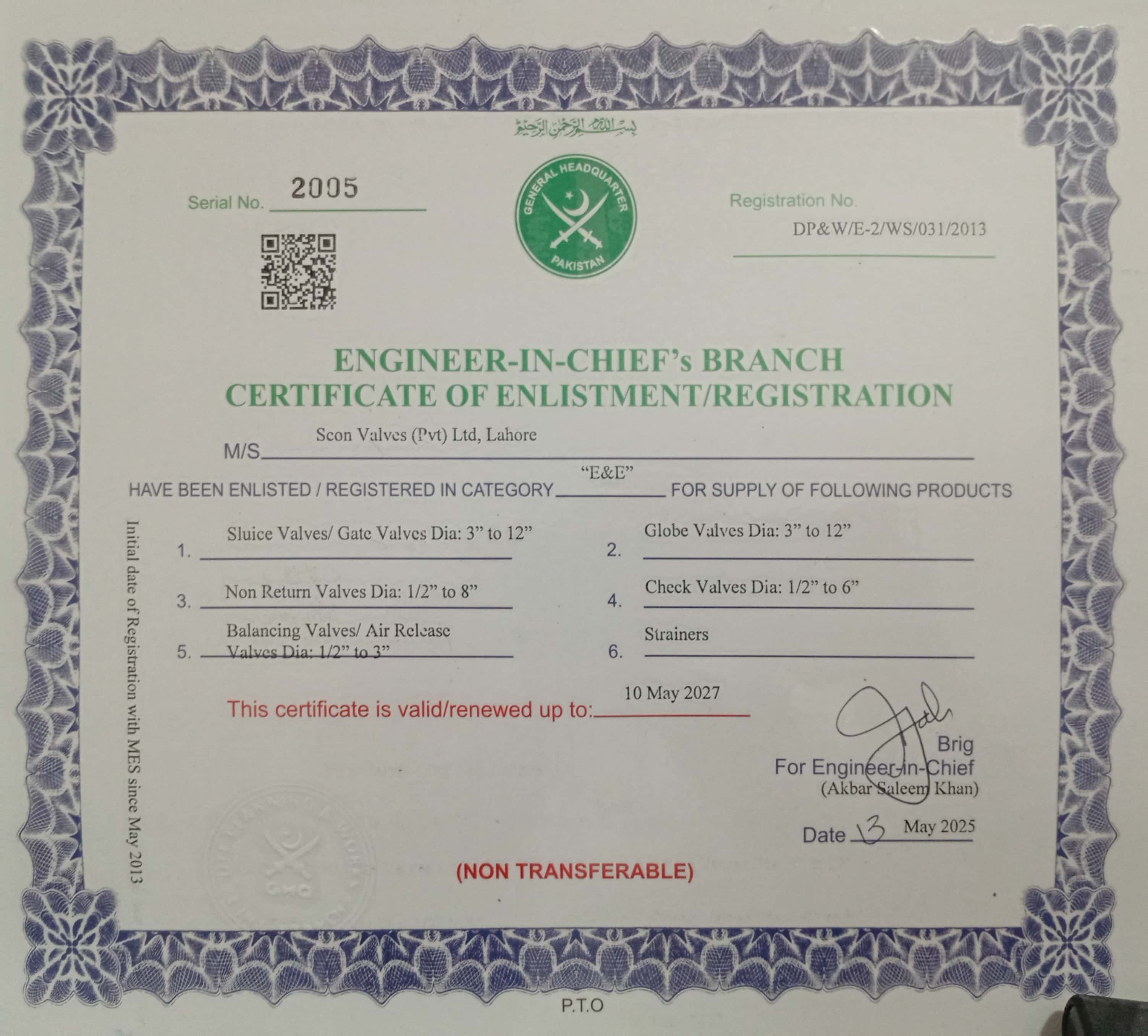 Cert of scon valves