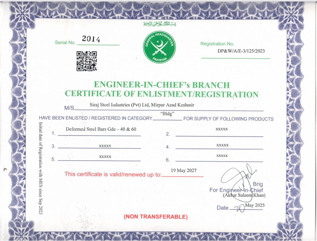 Cert of Siraj Steel